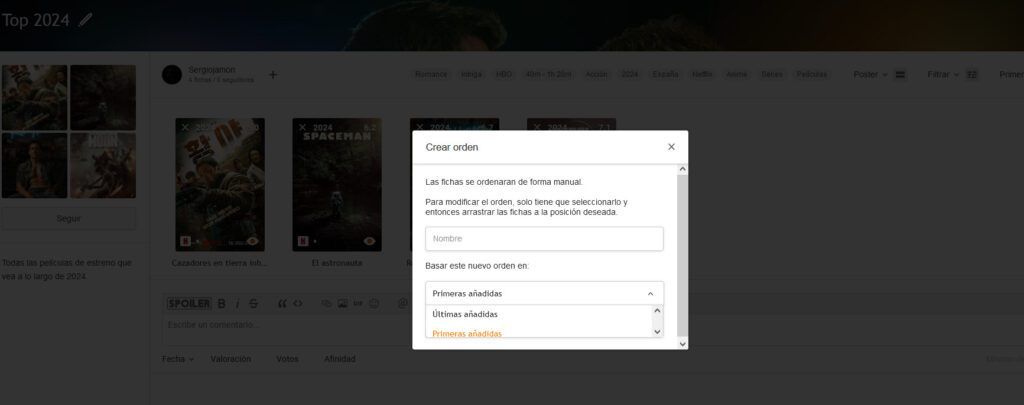 añadir nombre al orden