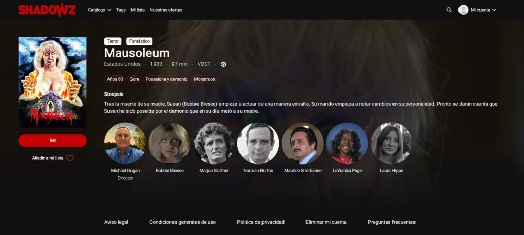 ficha de las películas en Shadowz